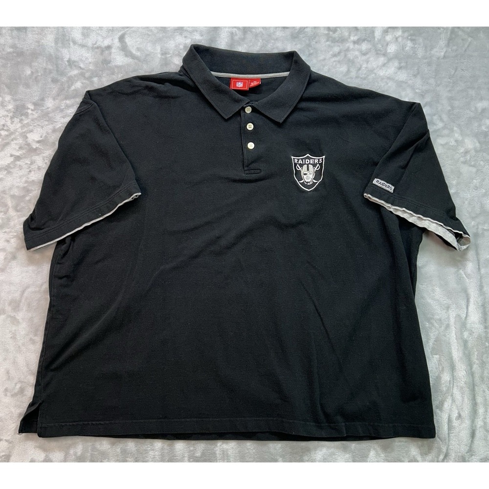 Vintage Y2K Raiders NFL Pique Polo Black Mens 4XL Comfort GameDay Raider Nation